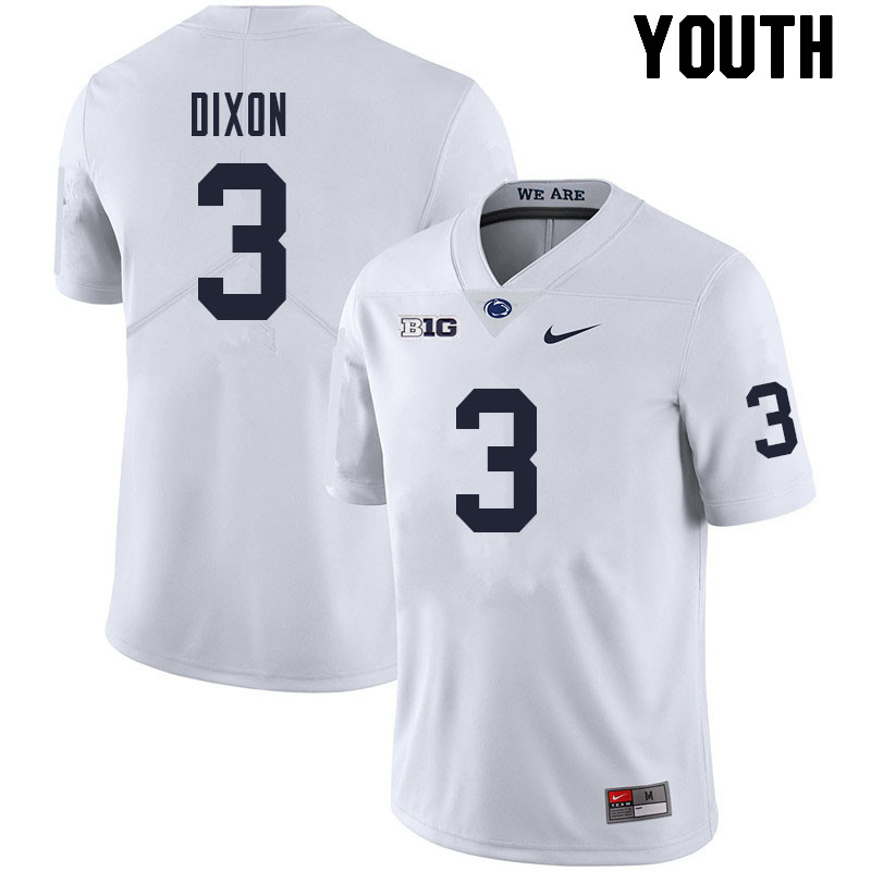 Youth #3 Johnny Dixon Penn State Nittany Lions College Football Jerseys Sale-White - Click Image to Close